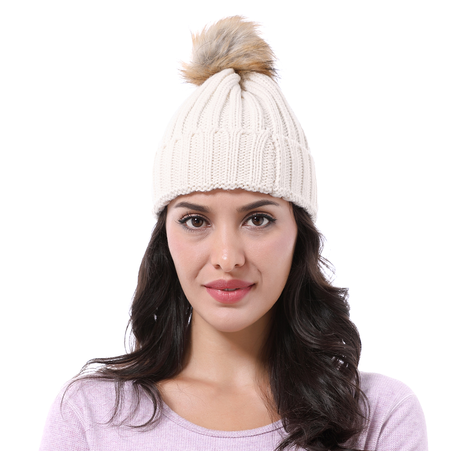 Winter Soft Unisex Cuff Pom Pom Multi Color Stripe Knit
